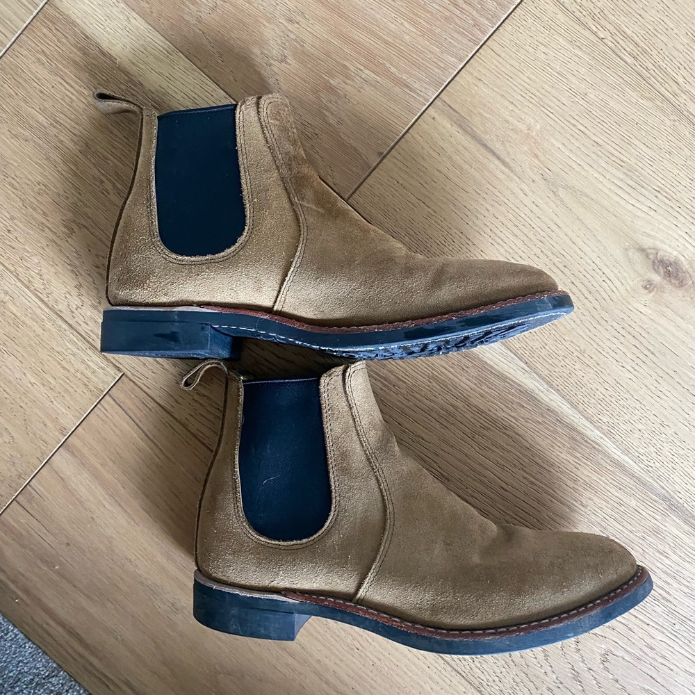 Red Wing Shoes Tan Suede Chelsea Ankle Boots with Black Elastic